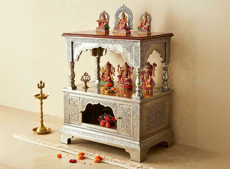 Metallic Pooja Unit Design.