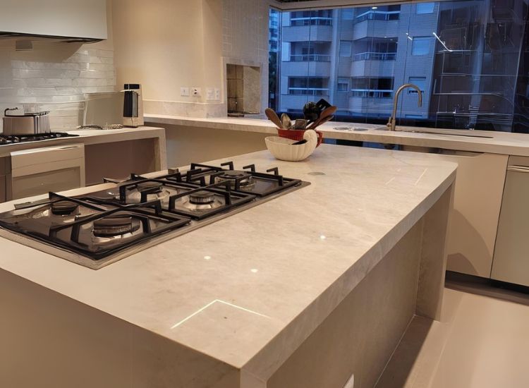 17. Crema marfil marble kitchen countertop