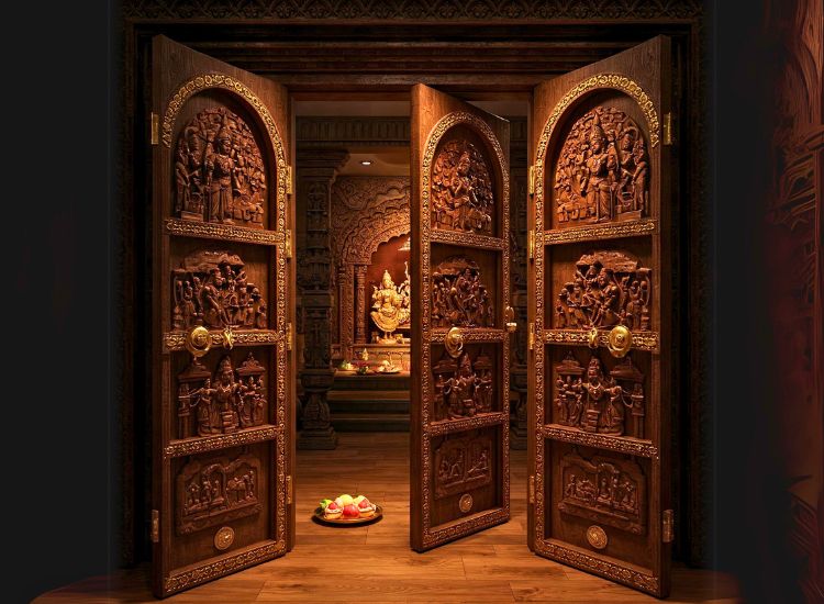 Temple-Themed Double Doors Design.