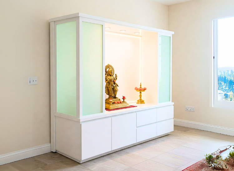 Modular temple design with removable panels for flexible and stylish home temple arrangements.