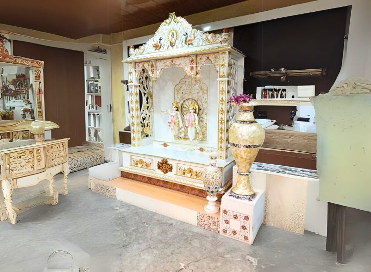 19. Marble Pooja Unit With Gold Leaf Detailing