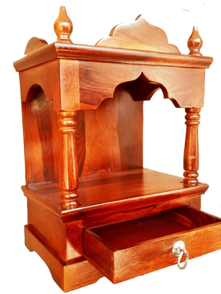 WiproWood Sheesham Wood Temple with with 1 Drawer Storage for Puja Ghar Wooden Mandir for Home