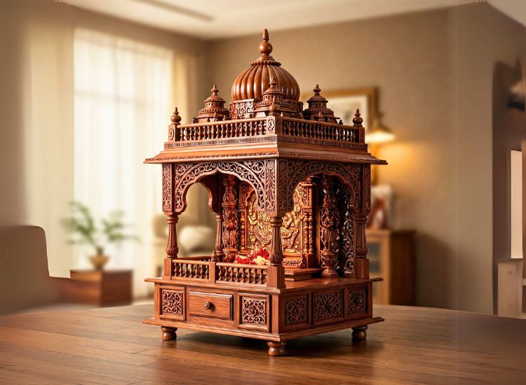 2. Temple Inspired Pooja Mandir