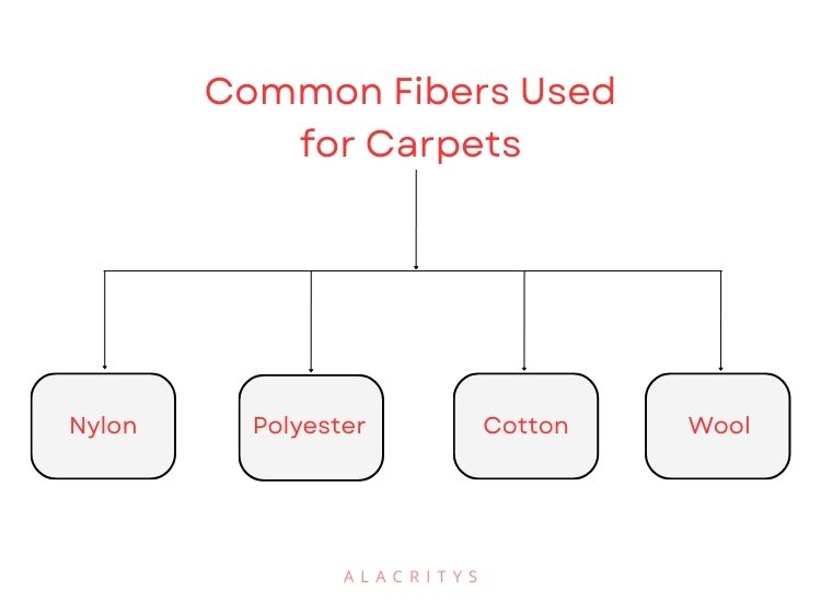 Some of the common fibers used for carpets are nylon, polyester, cotton, and wool