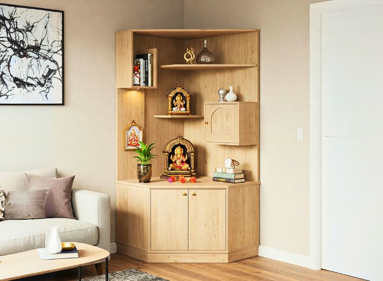Corner Wall Home Mandir Design.