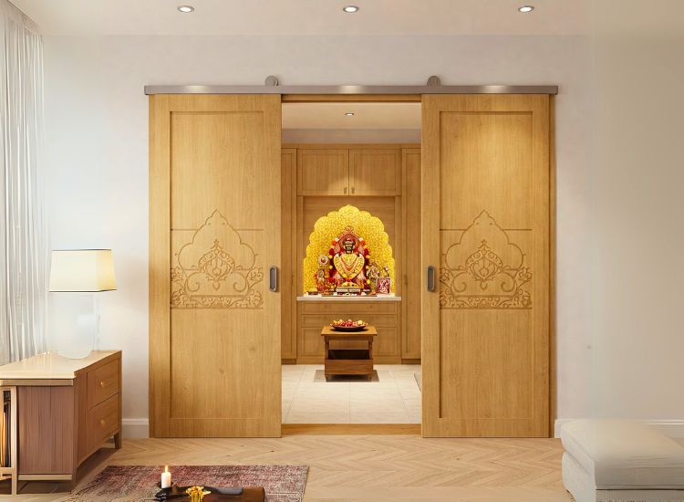 21. Pooja Room Sliding Door Design For Compact Spaces