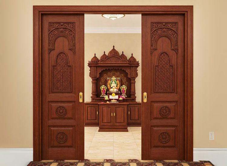 23. Simple Pooja Room Door Design With Bifold Functionality