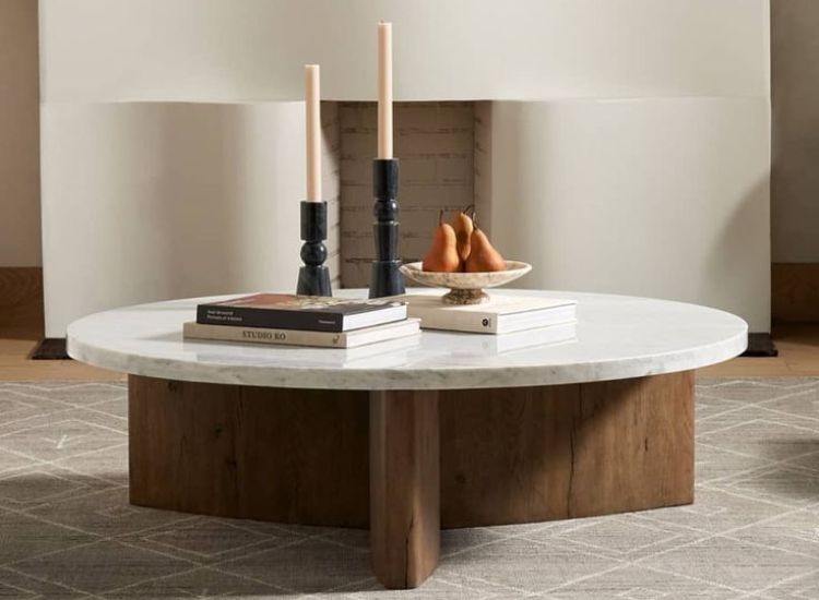Italian marble top of center table adding elegance to the living room.