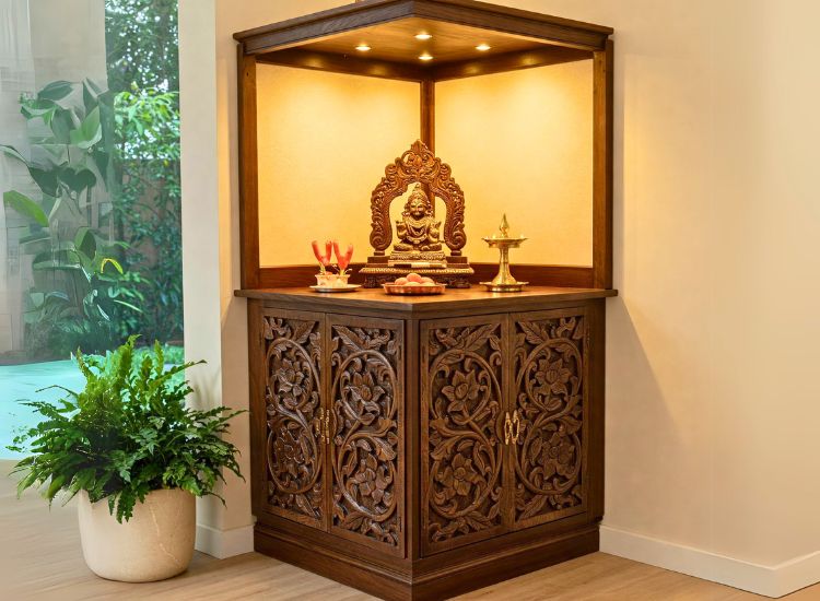 Custom Carved Pooja Unit Design.
