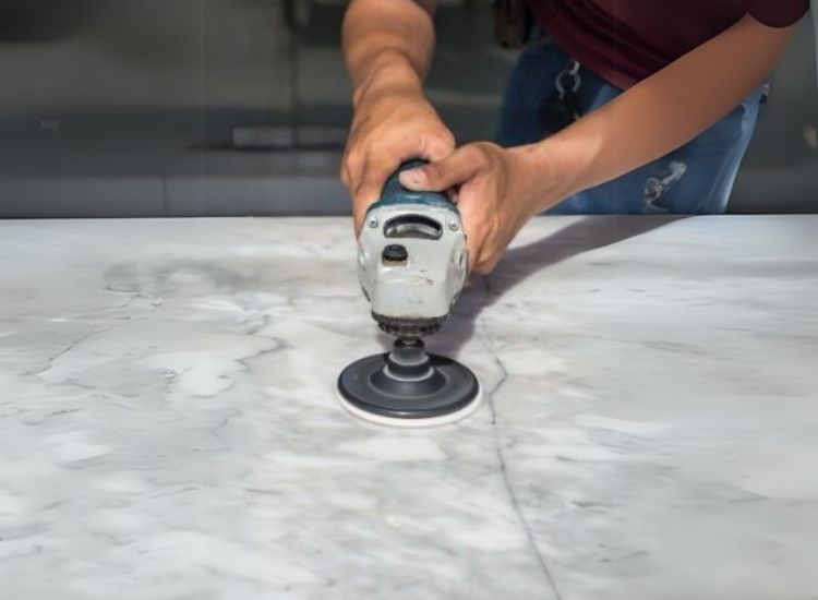 Professional polishing of the Italian marble .