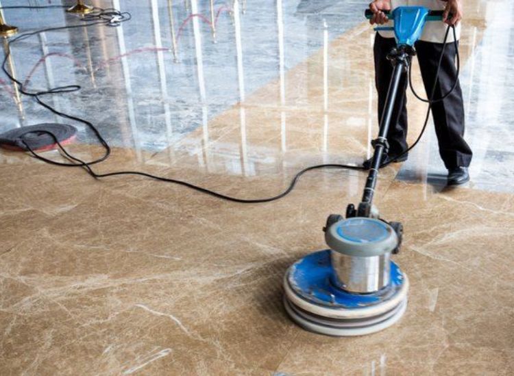 Professional polishing of the Italian marble .