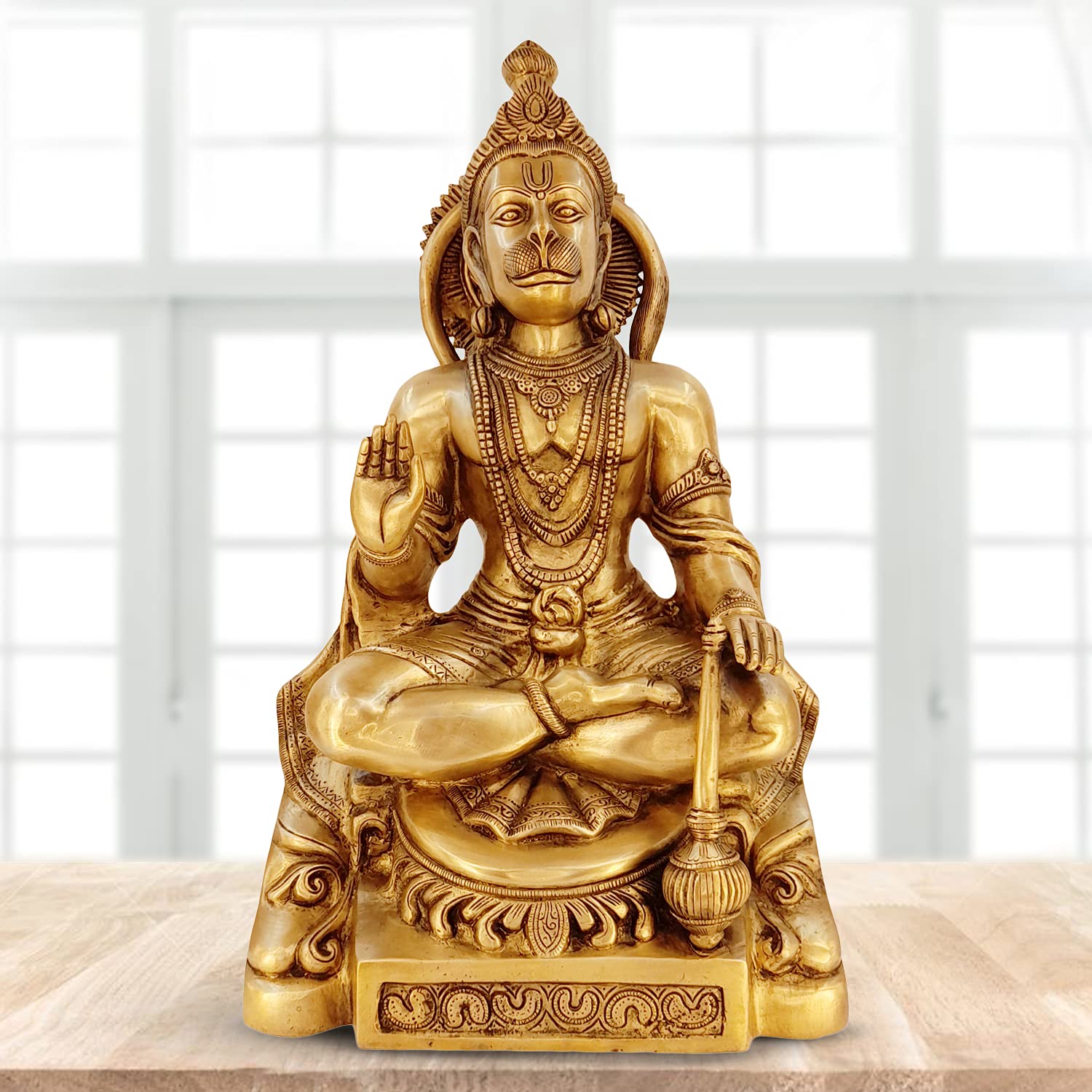 Artvarko Big Brass Lord Hanuman Murti for Home Puja Blessing Posture Idol Bajrangbali with Gada Statue for Pooja Gift Living Room Mandir