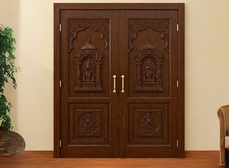4. Simple Pooja Room Door Designs In Wood