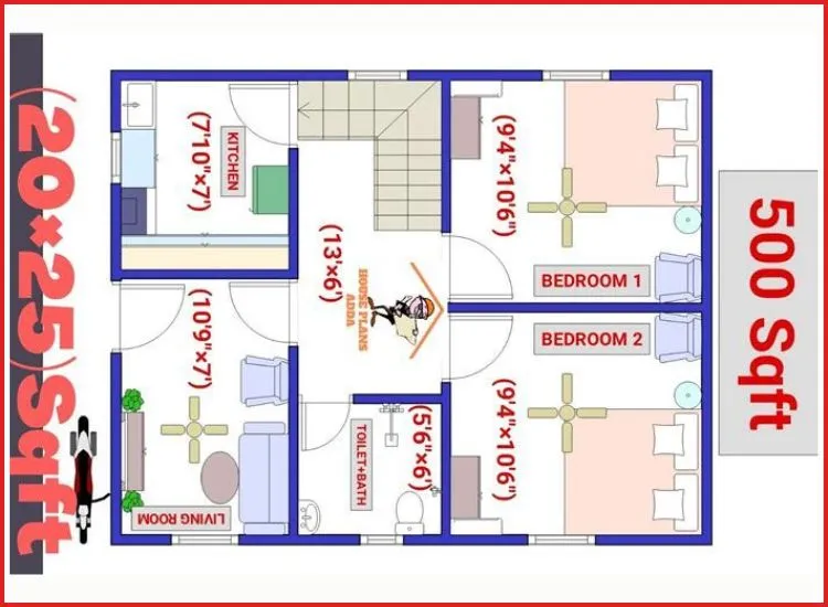 Optimize small plots with a 2BHK house plan under 500 sq ft, featuring smart layouts, space-saving designs, and functional interiors.