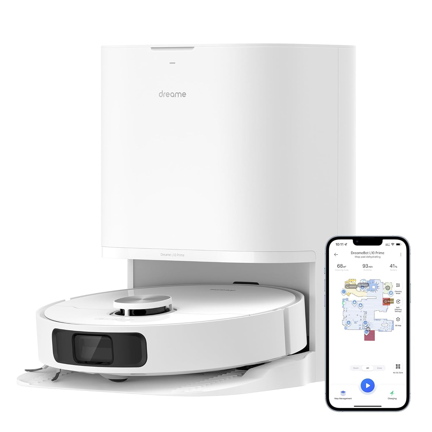 DREAME L10 Prime Robot Vacuum Cleaner with 7mm Mop Lift.