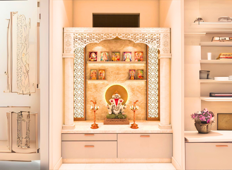 7. Home Temple With LED Panel Backdrop