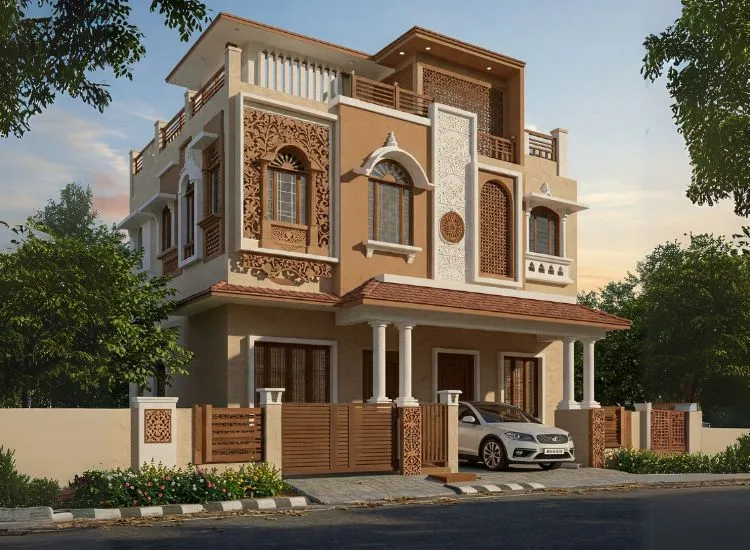 7. modern duplex bungalow in India that beautifully blends traditional