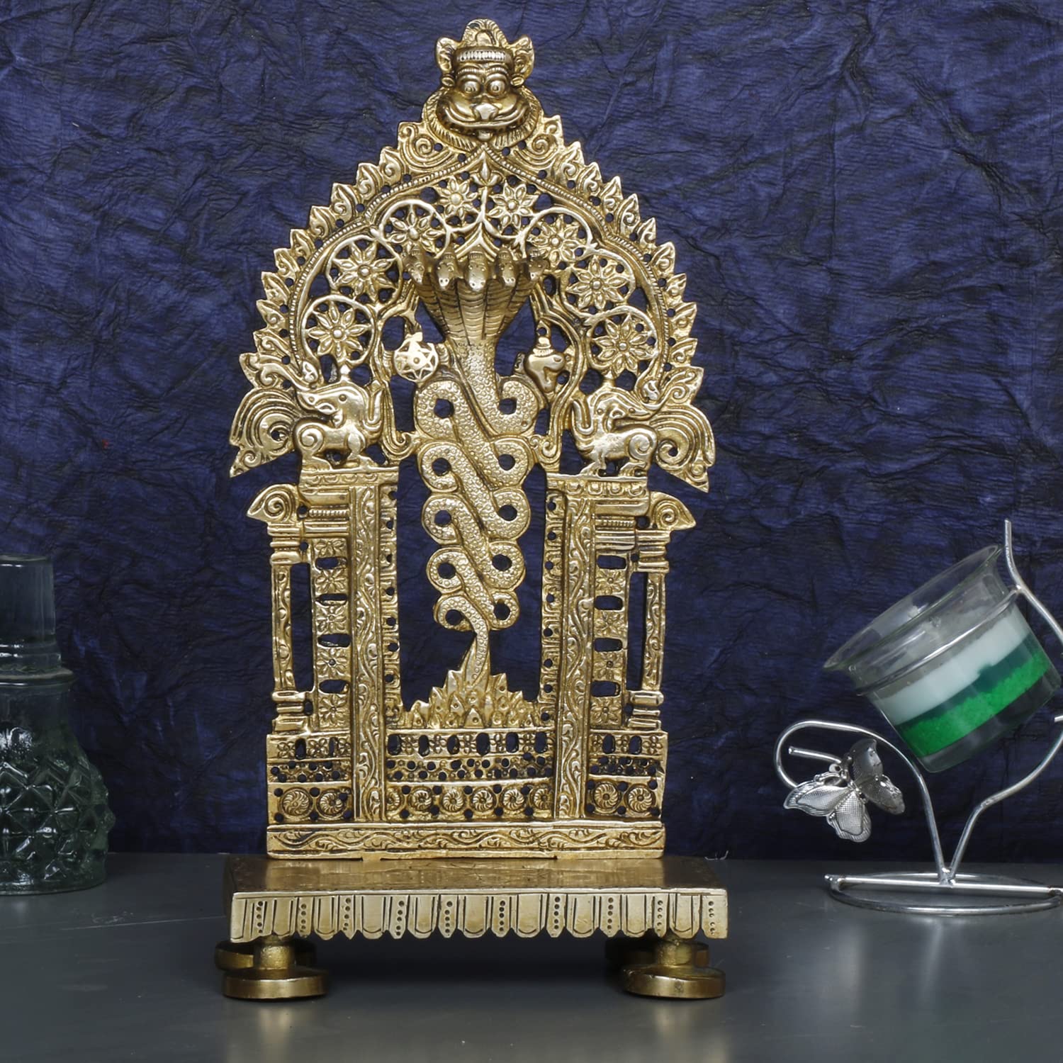ARTVARKO Brass God Naga Throne Pooja Singhasan Chowki Prabhavali for Idol Seat