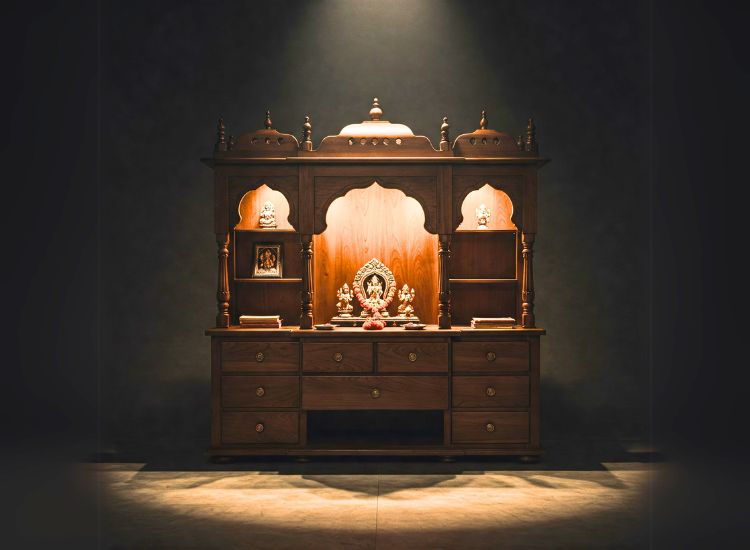 9. Backlit Wooden Mandir