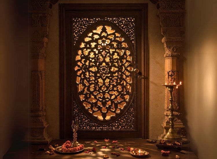 9. Pooja Room Door Jali Design With Intricate Patterns