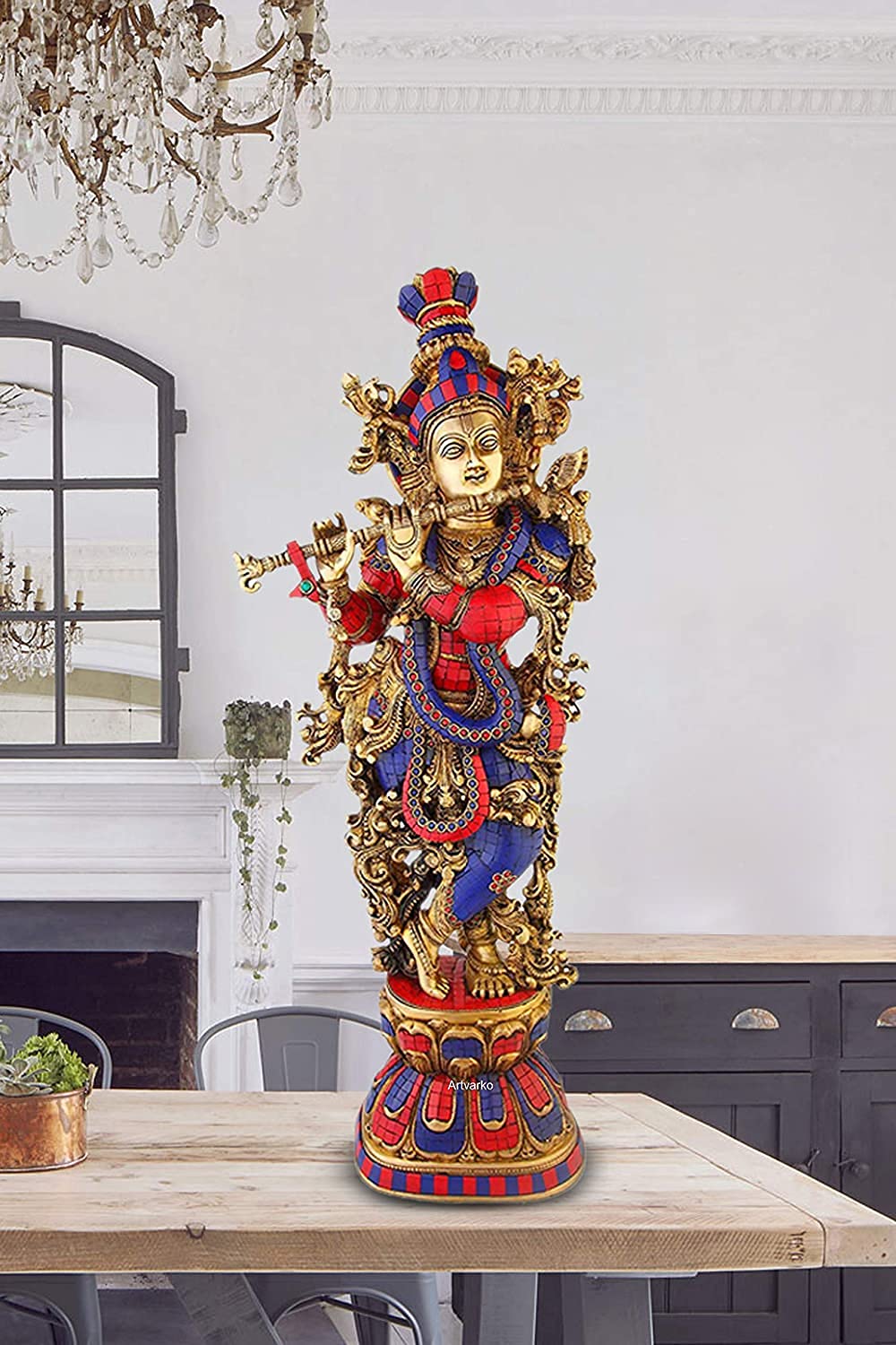 Artvarko Brass Metal Lord Krishna Idol Bhagwan Large Statue