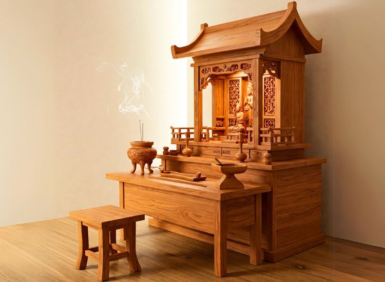 B. Wooden Pooja Unit
