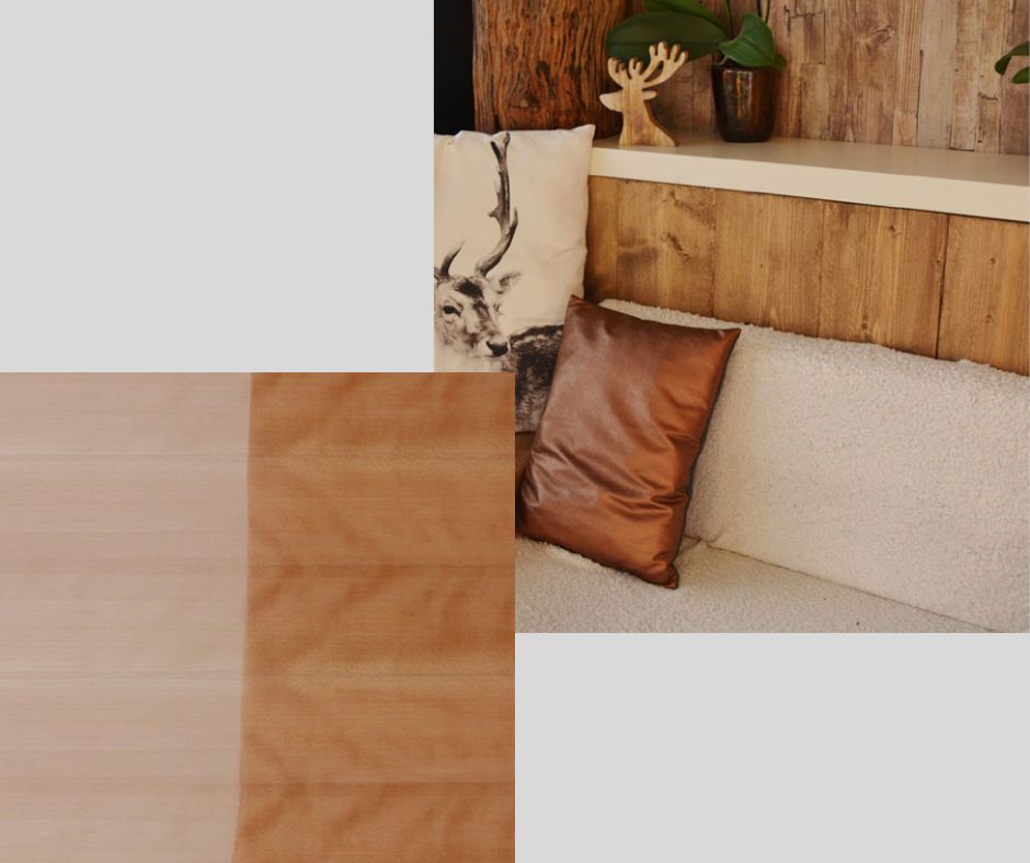 Furniture finished with beech veneer adorned with light wood color, straight-grained wood with a very fine, even texture