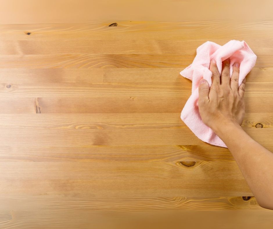 Cleaning of veneer surface regularly using soft, lint-free, damp cloth and rubbing in the direction of the wood grain