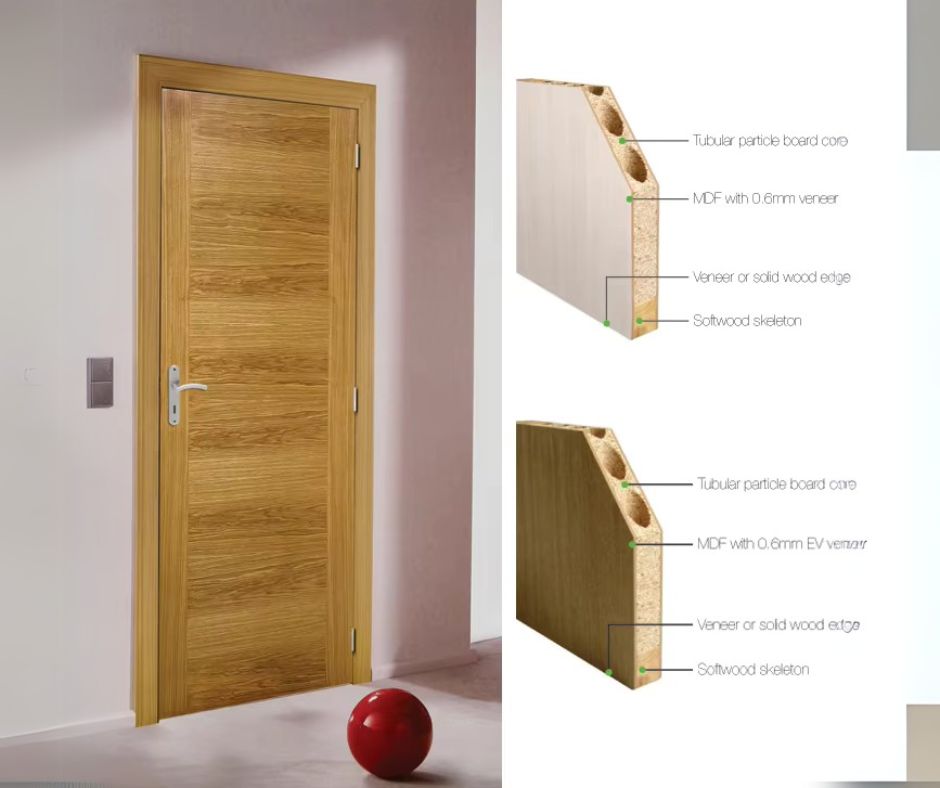 Artificial wood veneer replicating natural timber appearance, grain patterns, and color tone providing a uniform and neat appeal