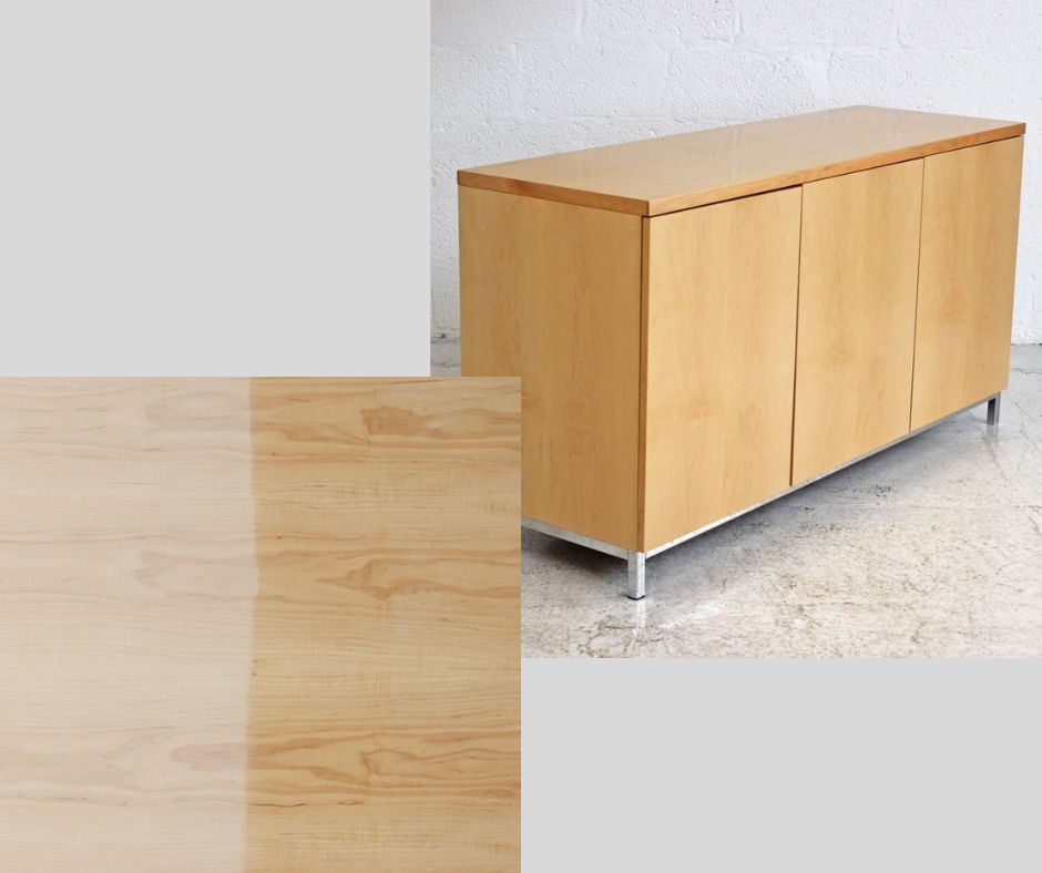 Maple veneer cabinet featuring a creamy white to pinkish-yellow color, silky texture, and tight uniform grains