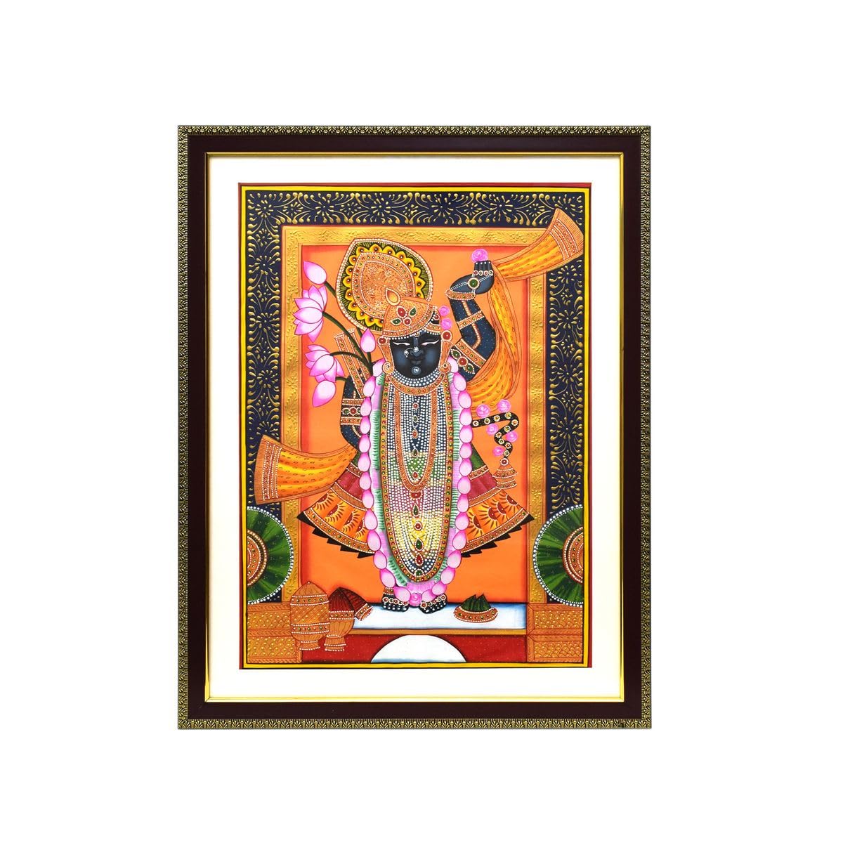 Tarang Arts Silk Painting Lord Krishna with Fiber Frame