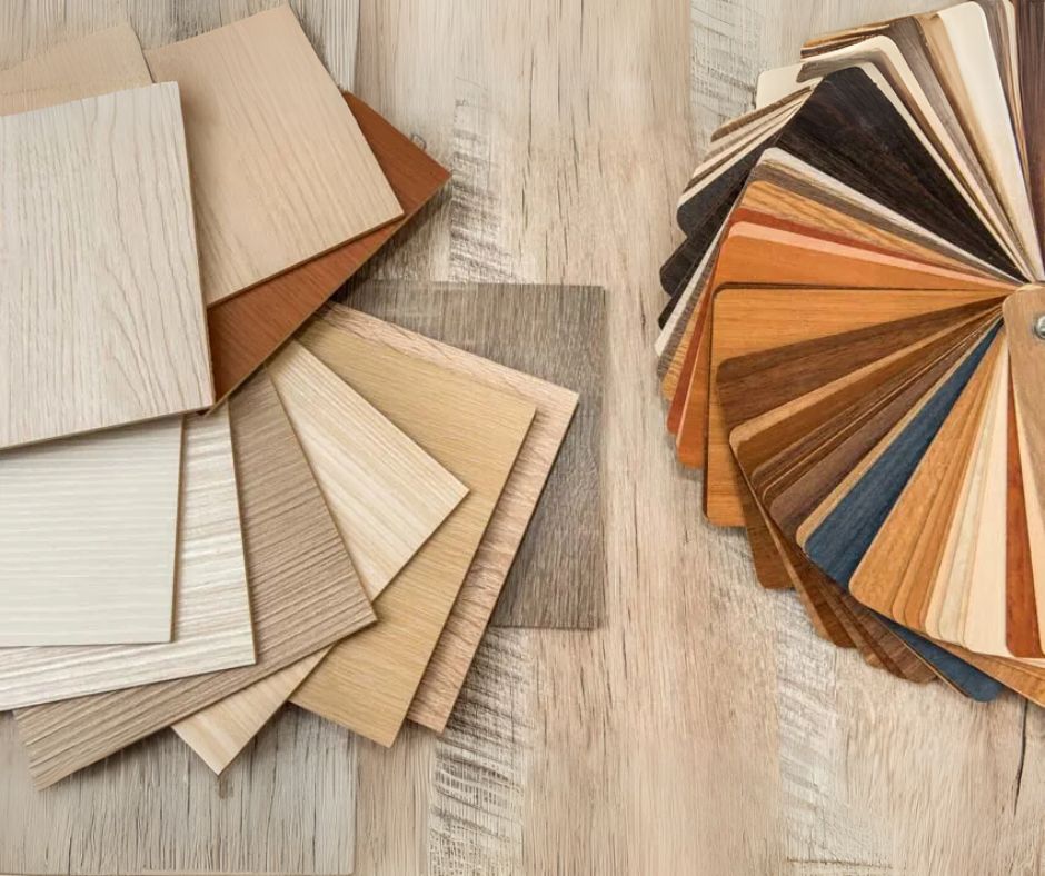 Various veneer samples showcasing different types of textures, colors, finishes and grainy patterns