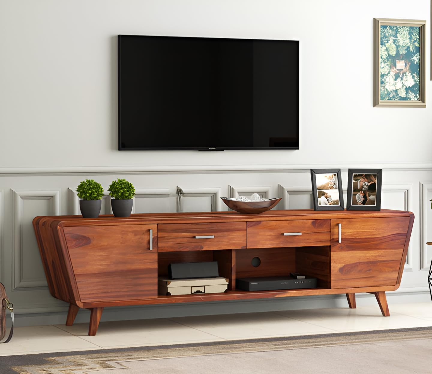 Indigo interiors Solid sheesham Wood Wooden tv Cabinet for Living Room
