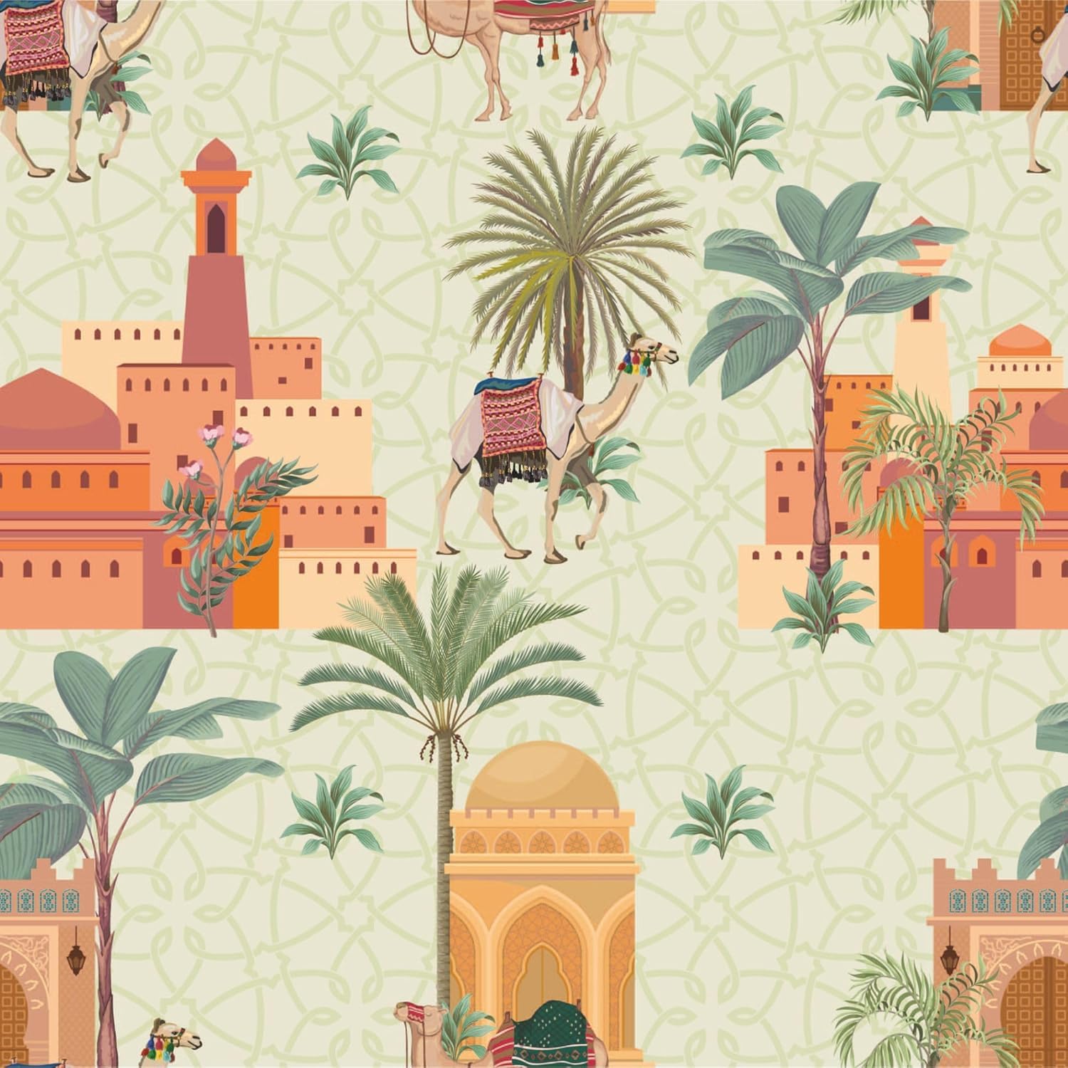 PAPER PLANE DESIGN Indian Ethnic Traditional Camels and Palm Trees Wall Mural Wallpaper for Living Room.