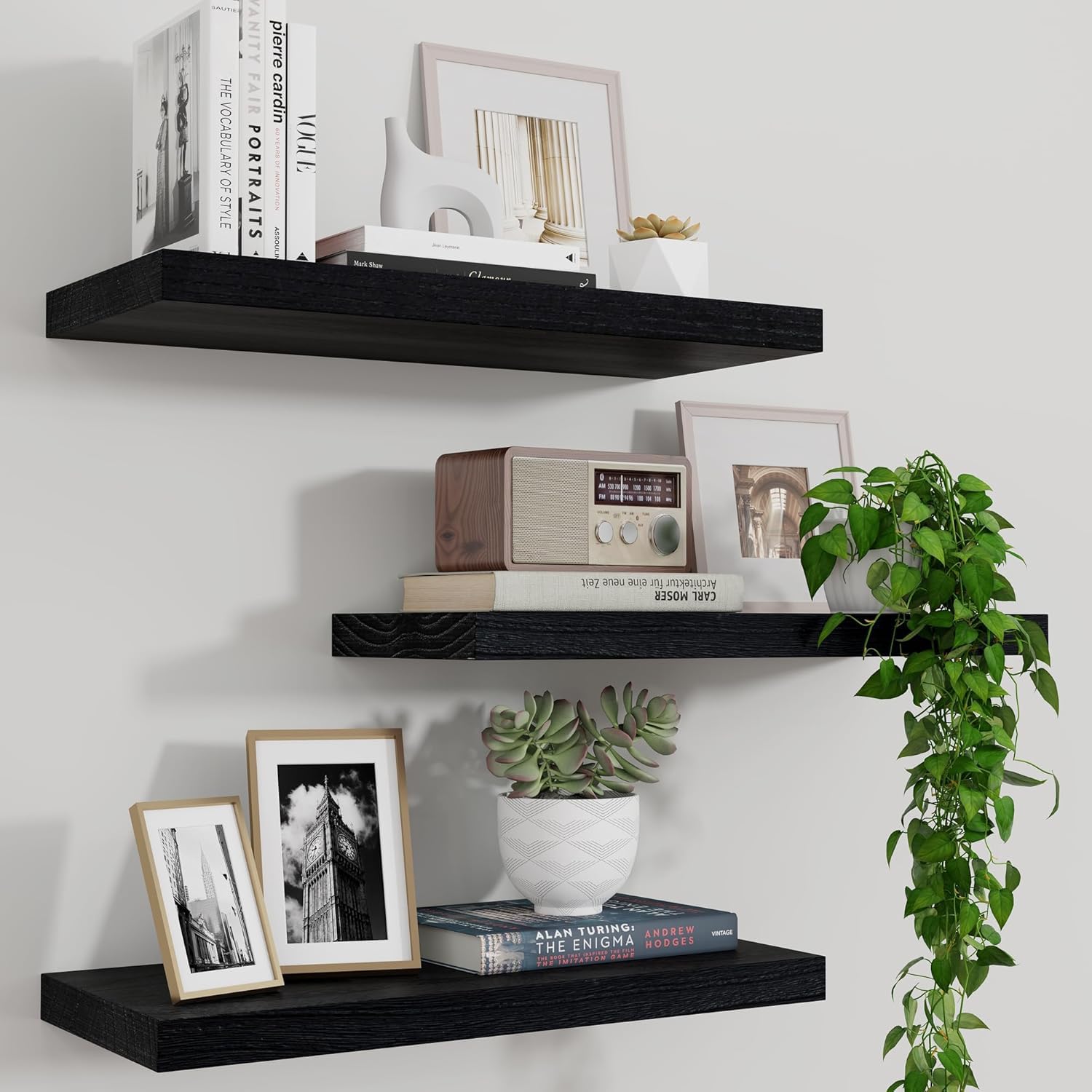 Marsmiles Wood Floating Shelves for Wall Set of 3, 17 Inch Wide Rustic Wooden Floating Shelves