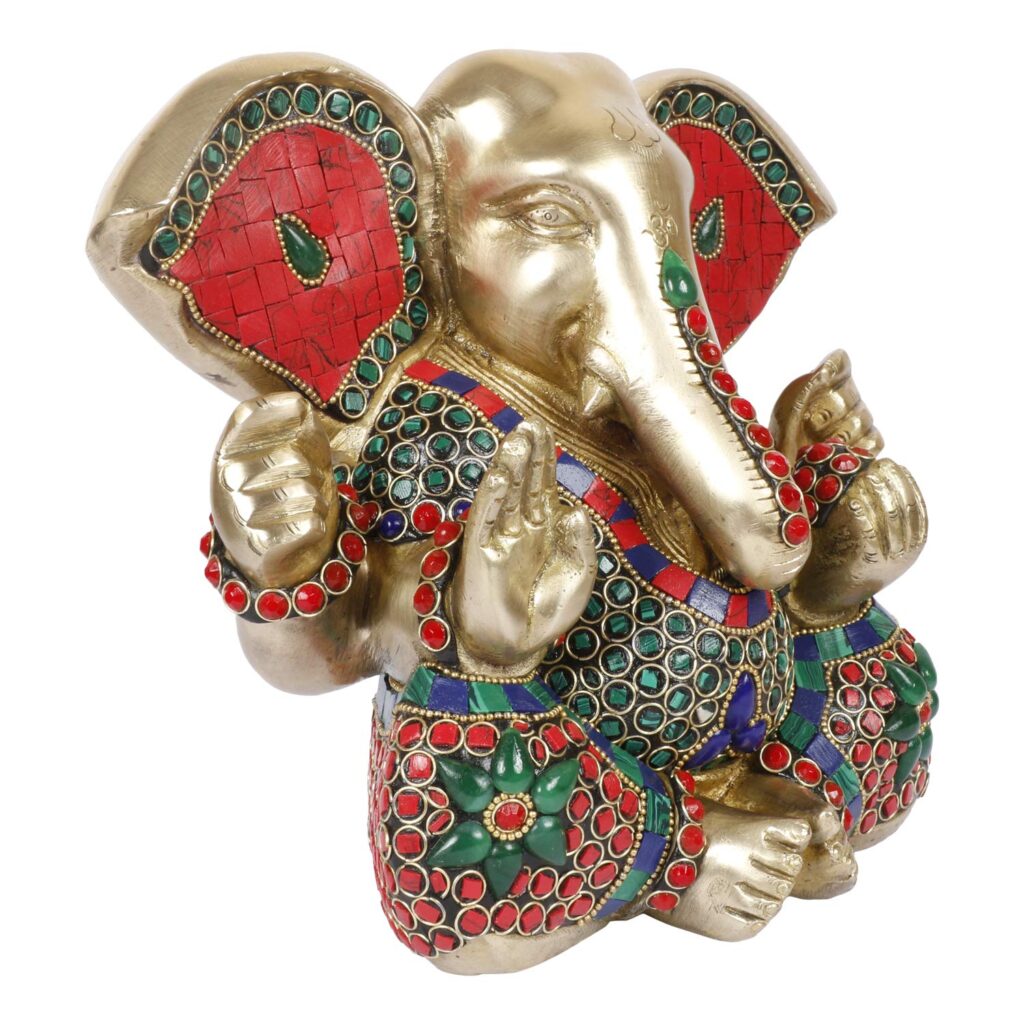 Kartique Brass Mangalkari Ganesha Idol, Home Décor Gift Showpiece, Multi-Color