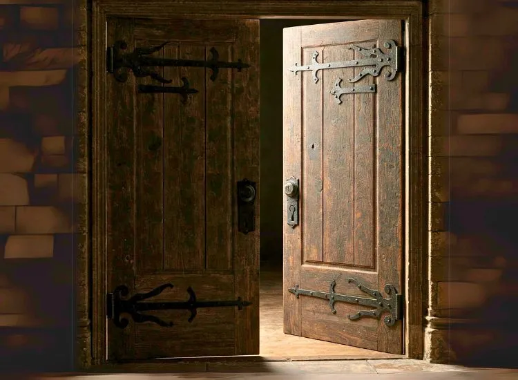 Traditional hinged wooden door design offering versatility and timeless appeal, perfect for a variety of house door types.