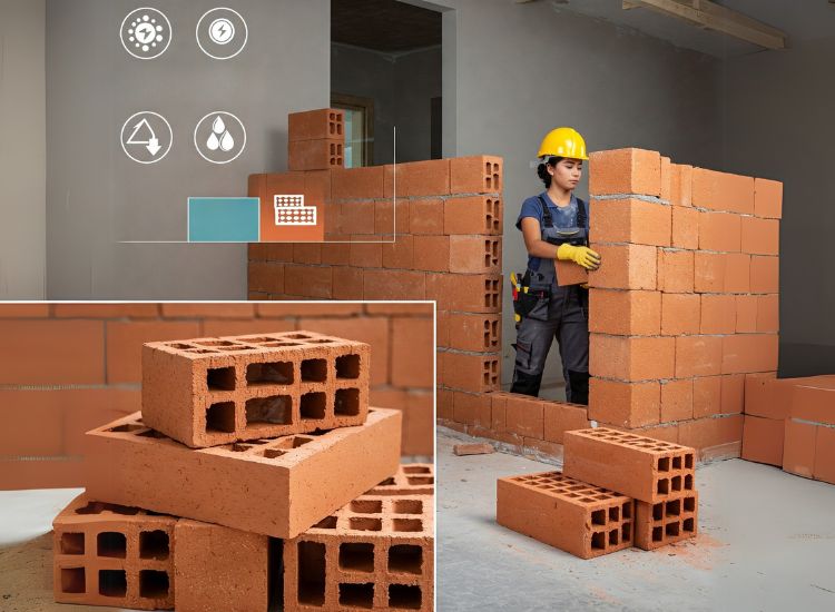 Hollow bricks offering lightweight construction and superior insulation properties, ideal for energy-efficient masonry work.