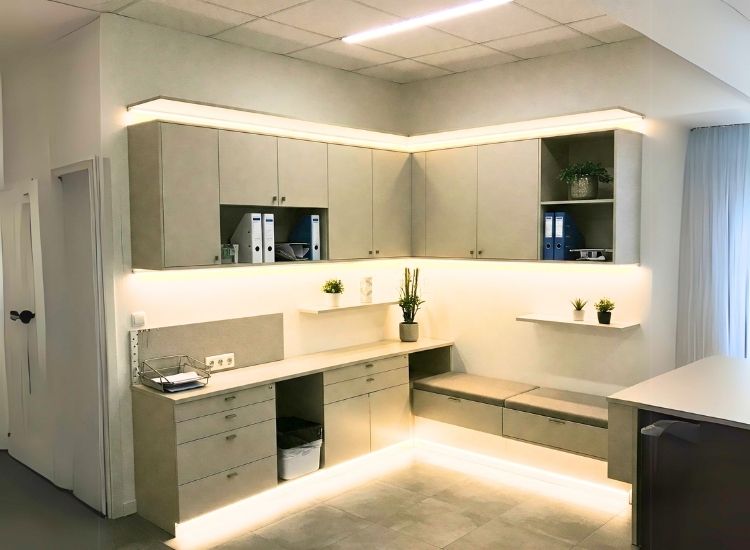 12. LED Strip Lighting Under Shelves