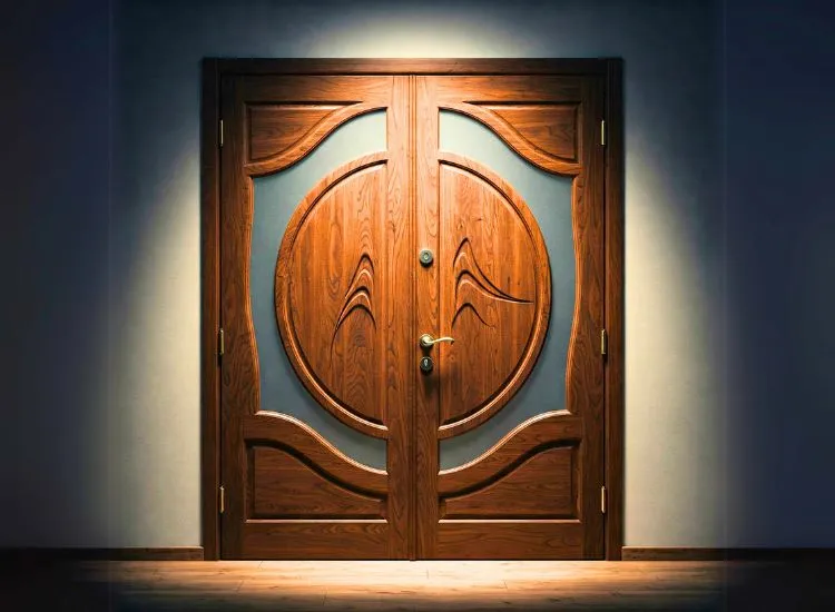 Elegant wood design doors featuring intricate carvings and textures, perfect for enhancing house door designs with natural beauty.