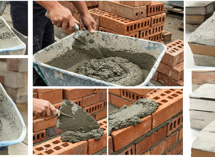 Expertly mixing mortar for brick masonry, ensuring the perfect consistency for strong and durable bonding between bricks.