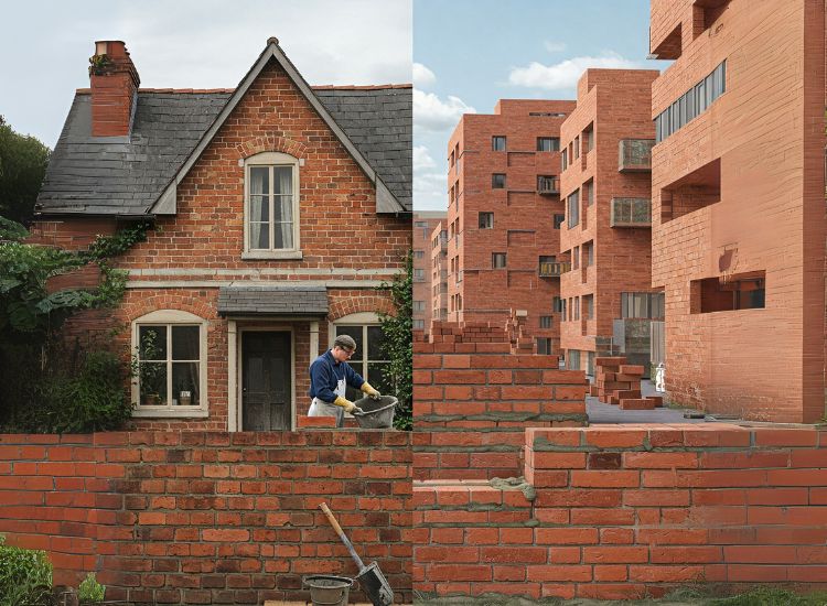 Durable brick masonry construction showcasing the strength and precision of brickwork in building long-lasting structures.