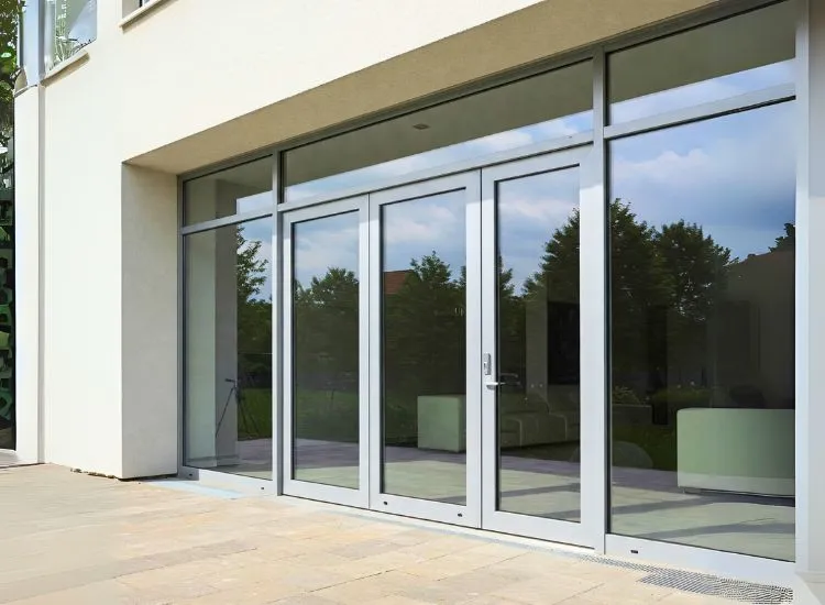 Durable aluminium door design, offering a stylish and low-maintenance solution for modern house door types and exterior designs.