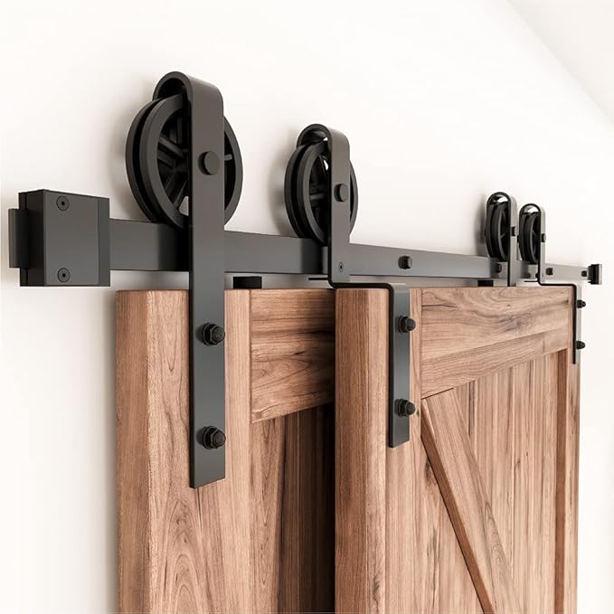 ZEKOO 6.6 FT Bypass Sliding Barn Door Hardware Kit, Single Track, Double Wooden Doors