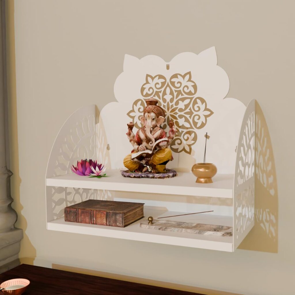 NIVED Saraswati Metal Mandir | 15 x 15 x 8 inch | Extra Storage