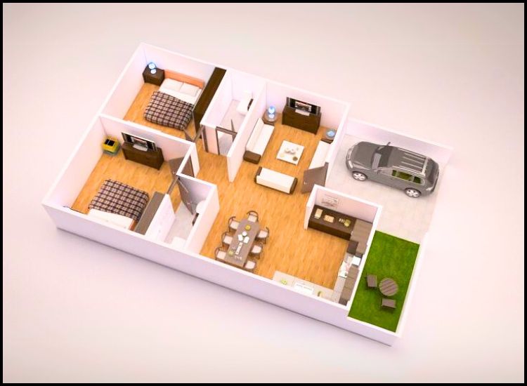 Explore 2BHK house plans in PDF or 3D format, perfect for designing your dream home layout.