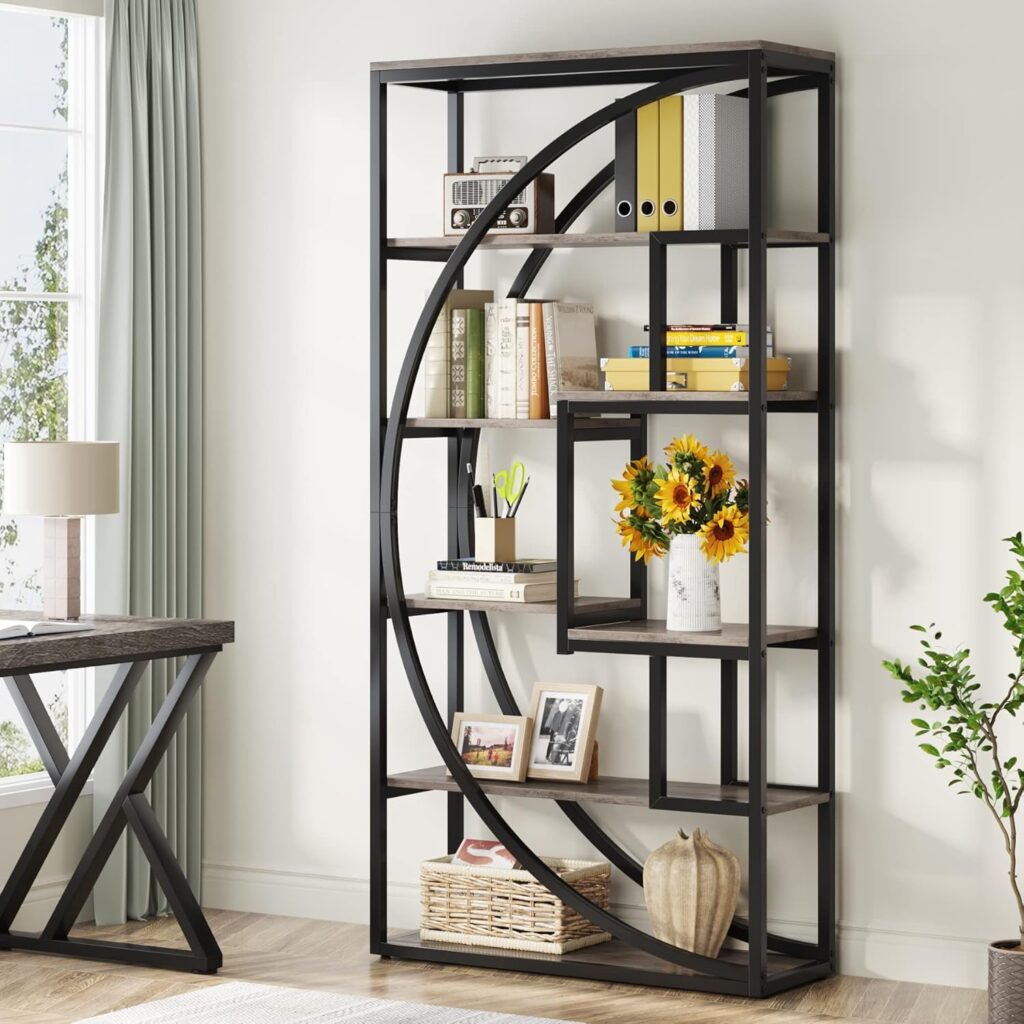 46Treeform Bookshelf, Industrial 5-Tier Etagere Bookcase, 70.8 inch Tall Bookshelf with 8 Open Storage Shelf