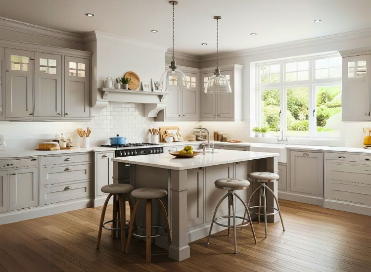 "Transitional kitchen design blending modern kitchen design and traditional kitchen design styles for a versatile kitchen design idea."
