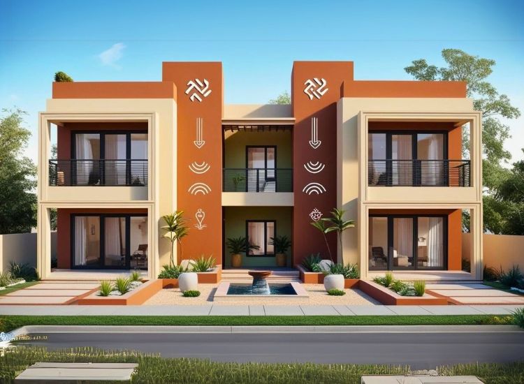 A luxurious modern duplex house design featuring an elegant infinity pool, spacious duplex house interior, and stunning contemporary aesthetics.