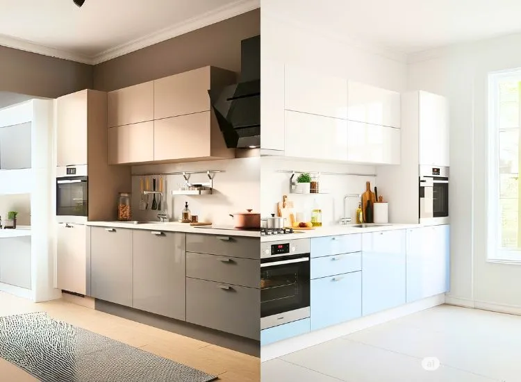 Matte vs glossy finishes in modular kitchen design offer choices for sleek or shiny surfaces in modern kitchens.